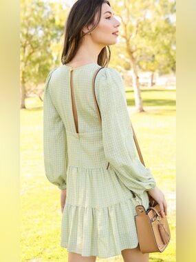 LUMIERE | Gingham Long Sleeve Tiered Dress